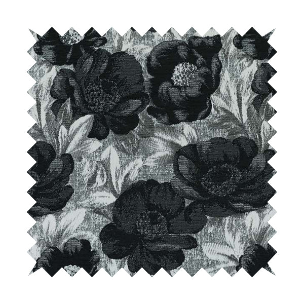 Bloomsbury Floral Pattern Weaves Shiny Black Quality Furnishing Fabric JO-387 - Roman Blinds