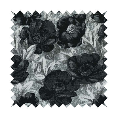 Bloomsbury Floral Pattern Weaves Shiny Black Quality Furnishing Fabric JO-387 - Made To Measure Curtains