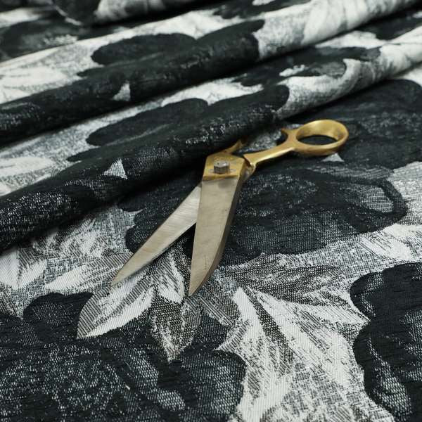 Bloomsbury Floral Pattern Weaves Shiny Black Quality Furnishing Fabric JO-387