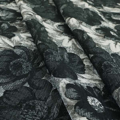 Bloomsbury Floral Pattern Weaves Shiny Black Quality Furnishing Fabric JO-387 - Roman Blinds