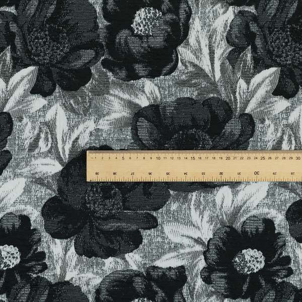 Bloomsbury Floral Pattern Weaves Shiny Black Quality Furnishing Fabric JO-387 - Roman Blinds