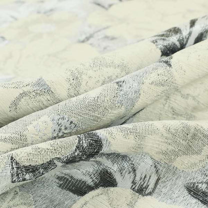 Bloomsbury Floral Pattern Weaves Shiny Cream Quality Furnishing Fabric JO-388 - Made To Measure Curtains