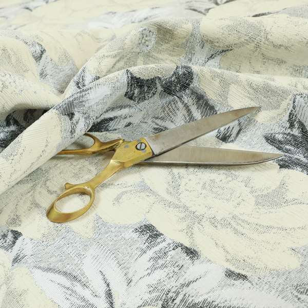 Bloomsbury Floral Pattern Weaves Shiny Cream Quality Furnishing Fabric JO-388 - Roman Blinds