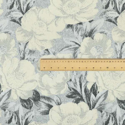 Bloomsbury Floral Pattern Weaves Shiny Cream Quality Furnishing Fabric JO-388 - Roman Blinds