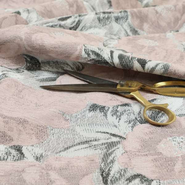 Bloomsbury Floral Pattern Weaves Shiny Pale Pink Quality Furnishing Fabric JO-391 - Made To Measure Curtains