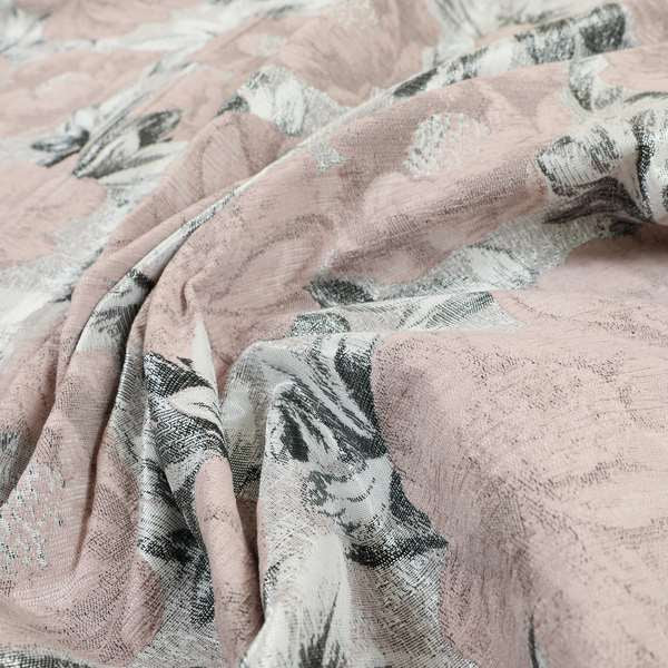 Bloomsbury Floral Pattern Weaves Shiny Pale Pink Quality Furnishing Fabric JO-391 - Made To Measure Curtains