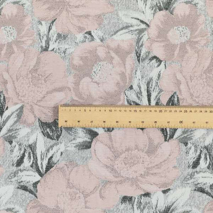 Bloomsbury Floral Pattern Weaves Shiny Pale Pink Quality Furnishing Fabric JO-391 - Roman Blinds