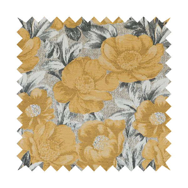 Bloomsbury Floral Pattern Weaves Shiny Golden Orange Quality Furnishing Fabric JO-392