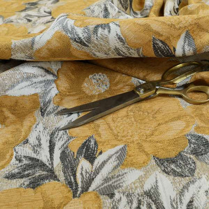 Bloomsbury Floral Pattern Weaves Shiny Golden Orange Quality Furnishing Fabric JO-392 - Made To Measure Curtains