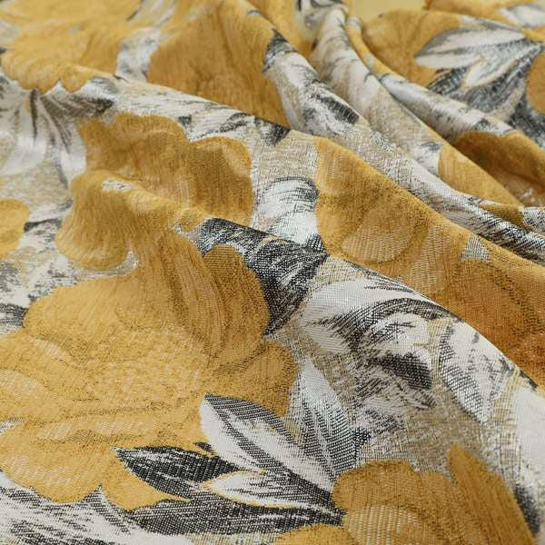 Bloomsbury Floral Pattern Weaves Shiny Golden Orange Quality Furnishing Fabric JO-392 - Made To Measure Curtains