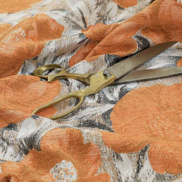 Bloomsbury Floral Pattern Weaves Shiny Orange Quality Furnishing Fabric JO-393 - Made To Measure Curtains