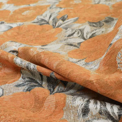 Bloomsbury Floral Pattern Weaves Shiny Orange Quality Furnishing Fabric JO-393 - Roman Blinds