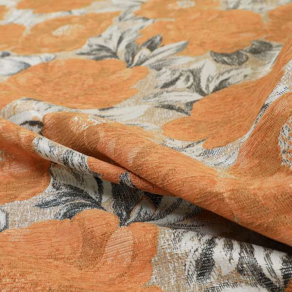 Bloomsbury Floral Pattern Weaves Shiny Orange Quality Furnishing Fabric JO-393 - Made To Measure Curtains