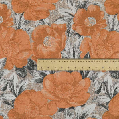 Bloomsbury Floral Pattern Weaves Shiny Orange Quality Furnishing Fabric JO-393 - Made To Measure Curtains