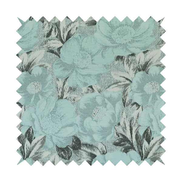 Bloomsbury Floral Pattern Weaves Shiny Blue Quality Furnishing Fabric JO-394 - Made To Measure Curtains