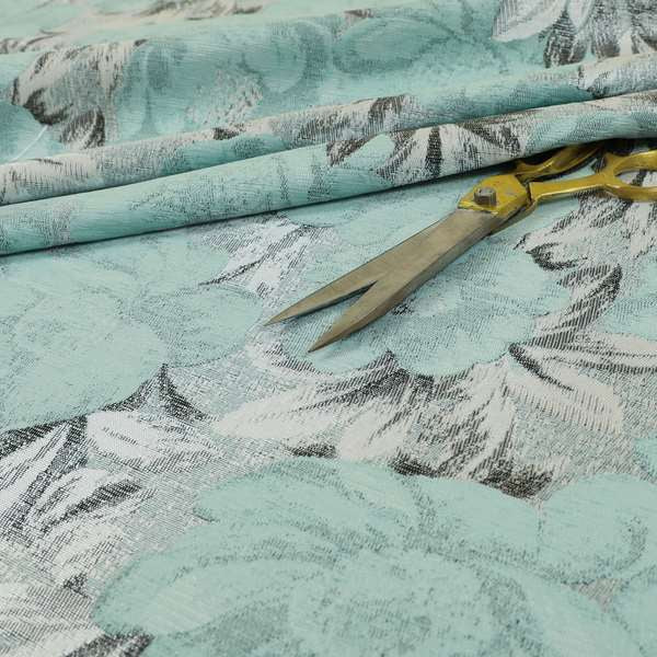 Bloomsbury Floral Pattern Weaves Shiny Blue Quality Furnishing Fabric JO-394 - Made To Measure Curtains