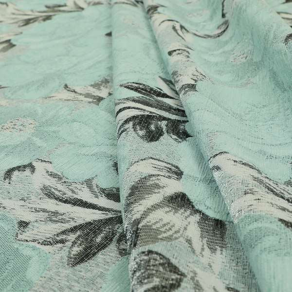 Bloomsbury Floral Pattern Weaves Shiny Blue Quality Furnishing Fabric JO-394 - Made To Measure Curtains