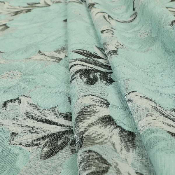 Bloomsbury Floral Pattern Weaves Shiny Blue Quality Furnishing Fabric JO-394