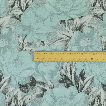 Bloomsbury Floral Pattern Weaves Shiny Blue Quality Furnishing Fabric JO-394 - Made To Measure Curtains