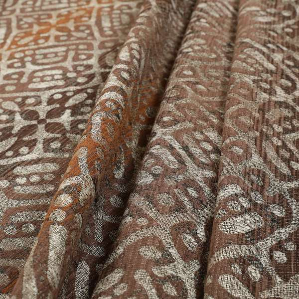 Lomasi Metallic Tones Fabric Brown Bronze Portuguese Medallion Pattern Designer Fabric JO-395 - Made To Measure Curtains