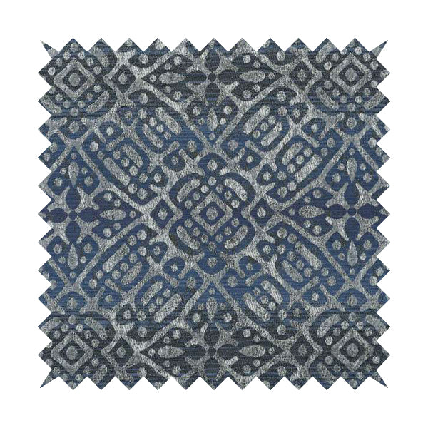 Lomasi Metallic Tones Fabric Steel Blue Portuguese Medallion Pattern Designer Fabric JO-396 - Made To Measure Curtains