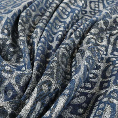 Lomasi Metallic Tones Fabric Steel Blue Portuguese Medallion Pattern Designer Fabric JO-396