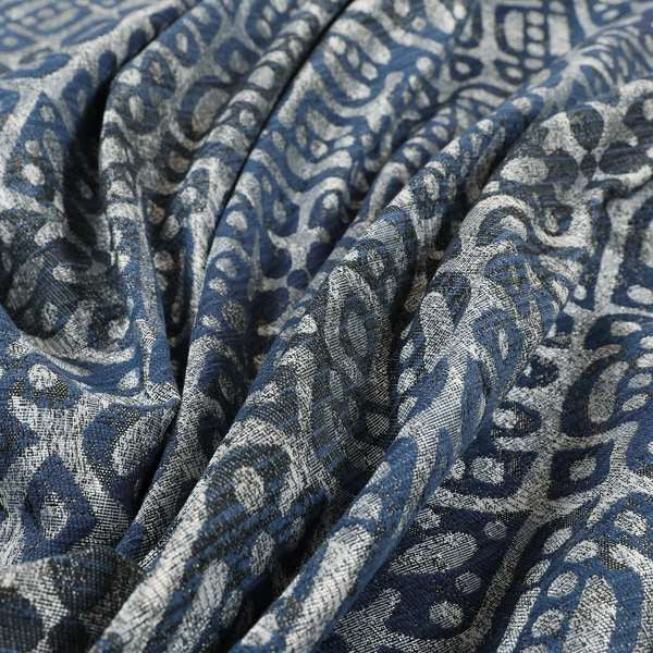 Lomasi Metallic Tones Fabric Steel Blue Portuguese Medallion Pattern Designer Fabric JO-396 - Made To Measure Curtains