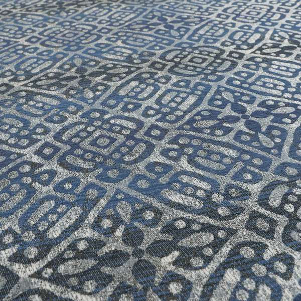 Lomasi Metallic Tones Fabric Steel Blue Portuguese Medallion Pattern Designer Fabric JO-396 - Made To Measure Curtains