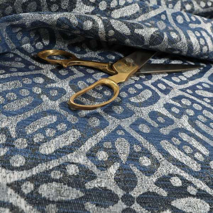 Lomasi Metallic Tones Fabric Steel Blue Portuguese Medallion Pattern Designer Fabric JO-396 - Made To Measure Curtains