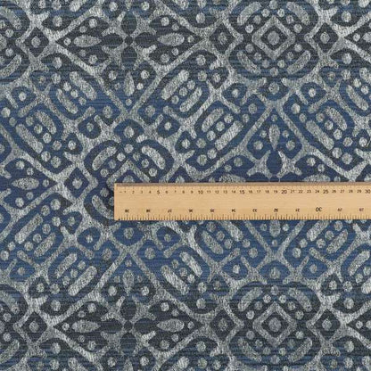 Lomasi Metallic Tones Fabric Steel Blue Portuguese Medallion Pattern Designer Fabric JO-396 - Made To Measure Curtains