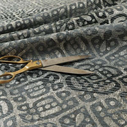 Lomasi Metallic Tones Fabric Gun Metal Grey Portuguese Medallion Pattern Designer Fabric JO-397