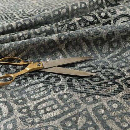Lomasi Metallic Tones Fabric Gun Metal Grey Portuguese Medallion Pattern Designer Fabric JO-397 - Handmade Cushions