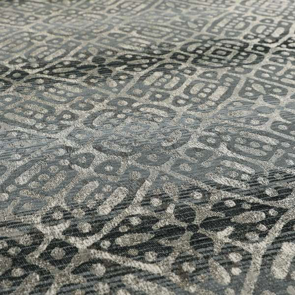 Lomasi Metallic Tones Fabric Gun Metal Grey Portuguese Medallion Pattern Designer Fabric JO-397 - Made To Measure Curtains