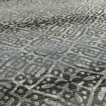 Lomasi Metallic Tones Fabric Gun Metal Grey Portuguese Medallion Pattern Designer Fabric JO-397