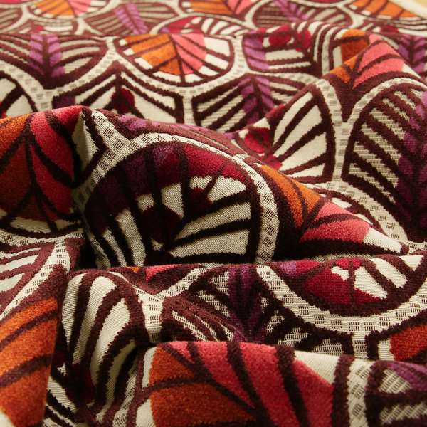 Ziani Anthemion Leaf Pattern In Vibrant Purple Orange Pink Colour Velvet Upholstery Fabric JO-40 - Made To Measure Curtains