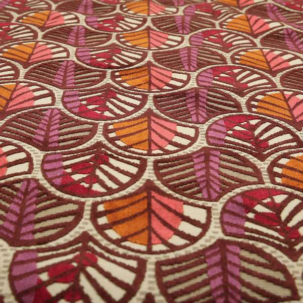 Ziani Anthemion Leaf Pattern In Vibrant Purple Orange Pink Colour Velvet Upholstery Fabric JO-40 - Made To Measure Curtains