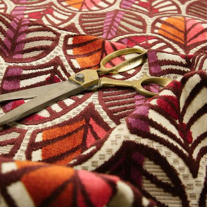 Ziani Anthemion Leaf Pattern In Vibrant Purple Orange Pink Colour Velvet Upholstery Fabric JO-40 - Handmade Cushions