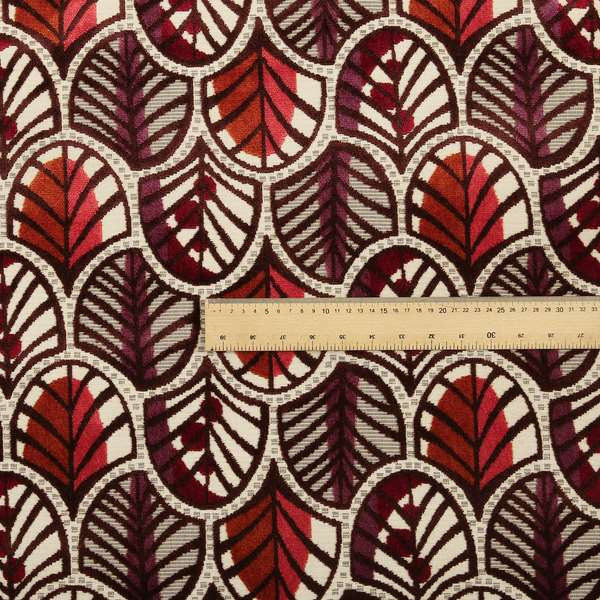 Ziani Anthemion Leaf Pattern In Vibrant Purple Orange Pink Colour Velvet Upholstery Fabric JO-40