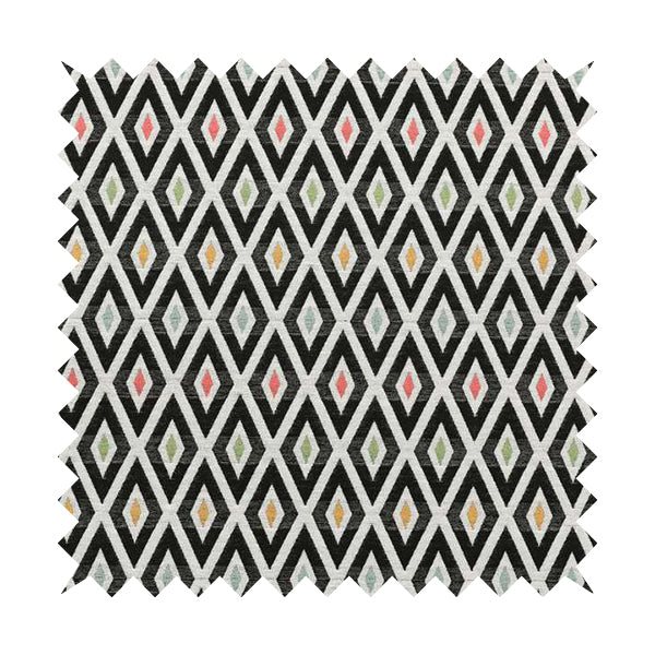 Uzbek Decorative Geometric Diamond Design Black White Green Yellow Blue Red Colour Soft Chenille Upholstery Fabric JO-401 - Roman Blinds