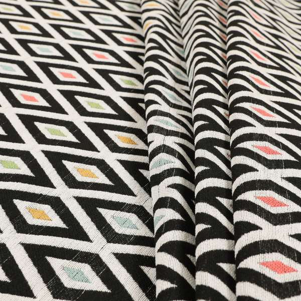 Uzbek Decorative Geometric Diamond Design Black White Green Yellow Blue Red Colour Soft Chenille Upholstery Fabric JO-401