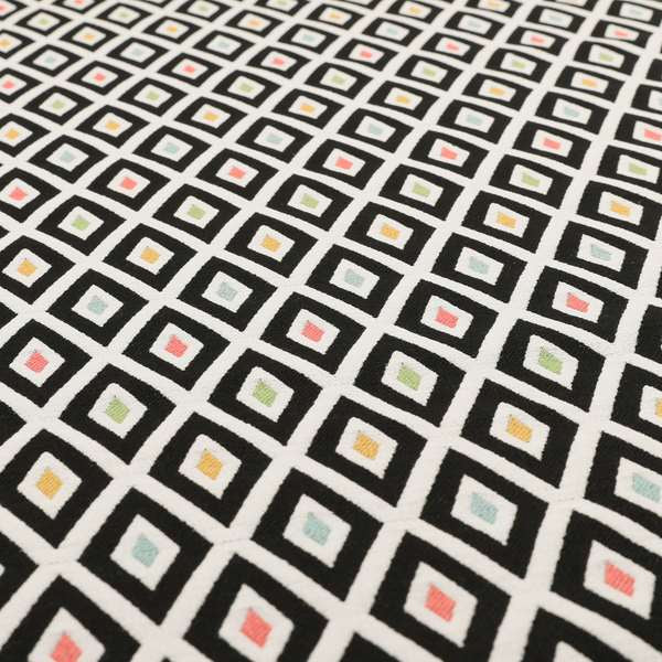 Uzbek Decorative Geometric Diamond Design Black White Green Yellow Blue Red Colour Soft Chenille Upholstery Fabric JO-401 - Roman Blinds