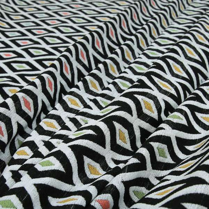 Uzbek Decorative Geometric Diamond Design Black White Green Yellow Blue Red Colour Soft Chenille Upholstery Fabric JO-401