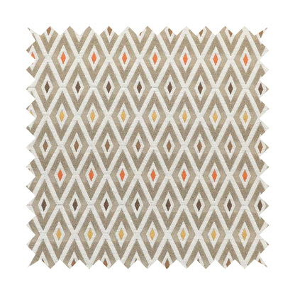 Uzbek Decorative Geometric Diamond Design Brown White Yellow Orange Colour Soft Chenille Upholstery Fabric JO-402 - Made To Measure Curtains