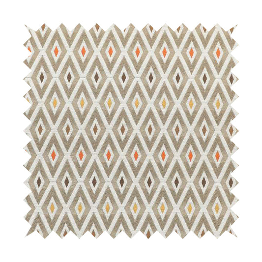 Uzbek Decorative Geometric Diamond Design Brown White Yellow Orange Colour Soft Chenille Upholstery Fabric JO-402