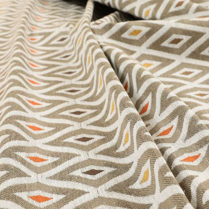 Uzbek Decorative Geometric Diamond Design Brown White Yellow Orange Colour Soft Chenille Upholstery Fabric JO-402 - Handmade Cushions