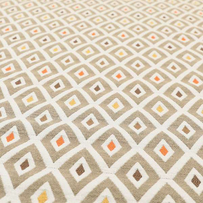 Uzbek Decorative Geometric Diamond Design Brown White Yellow Orange Colour Soft Chenille Upholstery Fabric JO-402 - Roman Blinds