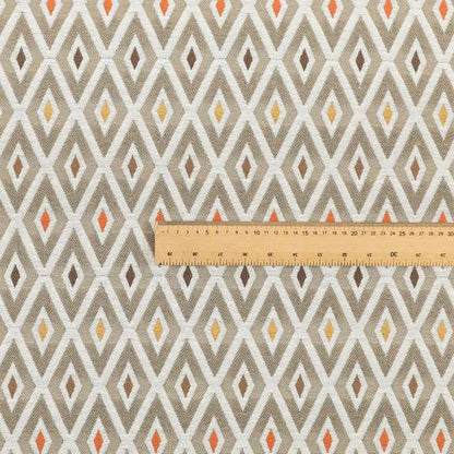 Uzbek Decorative Geometric Diamond Design Brown White Yellow Orange Colour Soft Chenille Upholstery Fabric JO-402 - Made To Measure Curtains