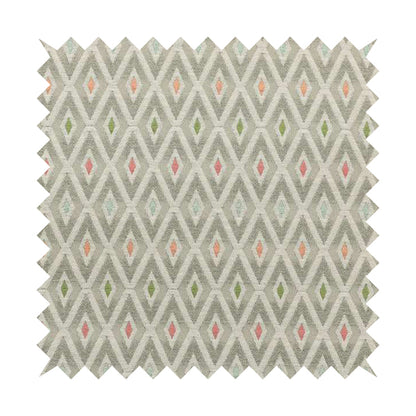 Uzbek Decorative Geometric Diamond Design Grey White Green Orange Pink Colour Soft Chenille Upholstery Fabric JO-403 - Roman Blinds