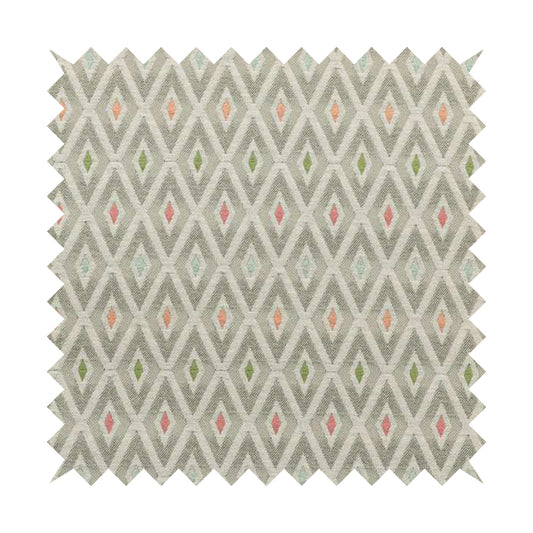 Uzbek Decorative Geometric Diamond Design Grey White Green Orange Pink Colour Soft Chenille Upholstery Fabric JO-403