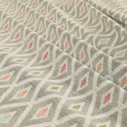 Uzbek Decorative Geometric Diamond Design Grey White Green Orange Pink Colour Soft Chenille Upholstery Fabric JO-403 - Roman Blinds